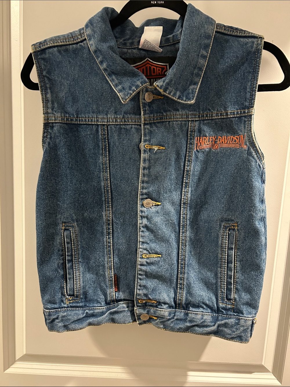 Harley-Davidson Denim Vest — Blue with Orange Logo